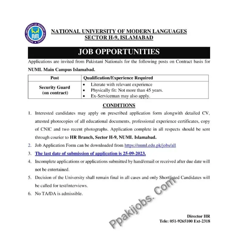 NATIONAL UNIVERSITY OF MODERN LANGUAGES SECTOR H-9, ISLAMABAD