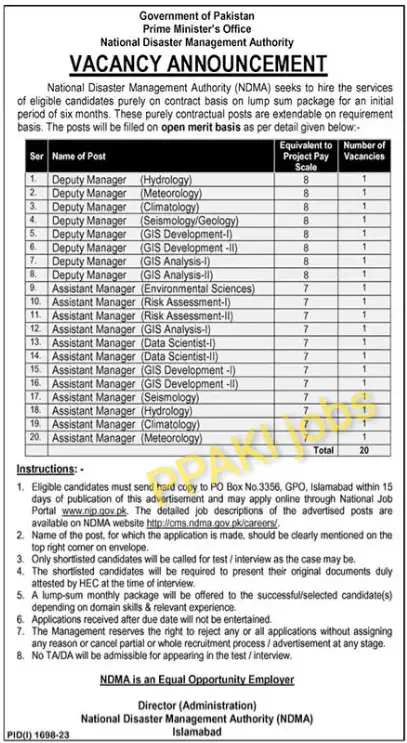 New Jobs National Disaster Management Authority